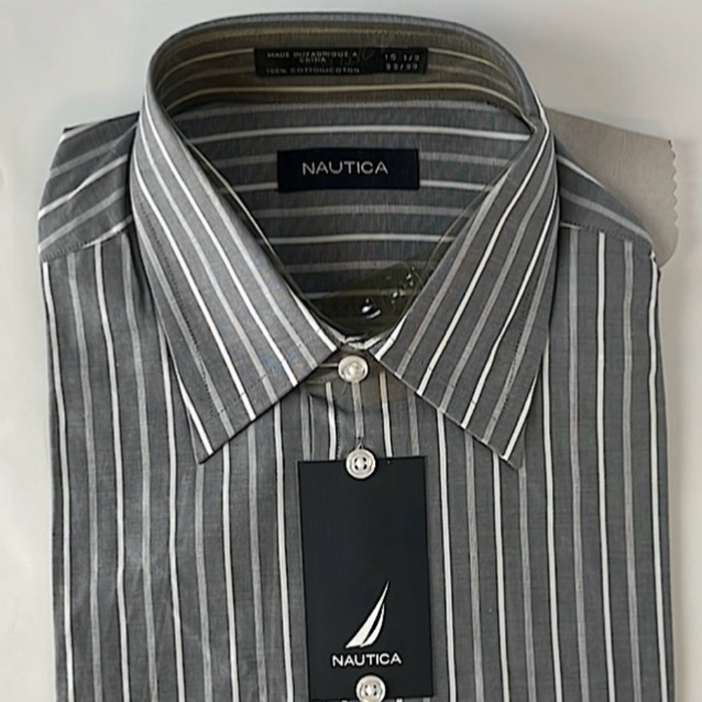 NEW Men's Nautica grey striped button down shirt
